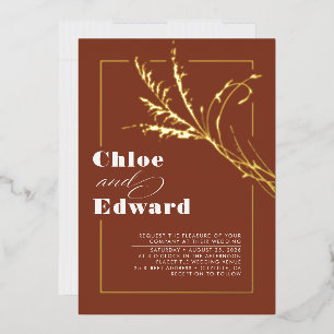 Invitation En Aluminium Mariage Bohème Moderne en Terre Cuite avec Herbe d