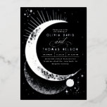 Invitation En Aluminium Mariage Boho de nuit étoilé de la lune de croissan<br><div class="desc">Cette faire-part de mariage porte sur l'aventure passionnante à venir, parfaite pour ces thèmes de rêve comme "Under the Stars", "Written in the Stars" ou "To the Moon and Back". Il représente magnifiquement un ciel nocturne rempli de mystère de planètes inconnues, de galaxies lointaines et de constellations anciennes, le tout...</div>