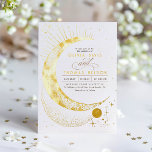 Invitation En Aluminium Mariage Boho de nuit étoilé de la lune de croissan<br><div class="desc">Cette invitation dévoile le prologue d'un voyage merveilleux, imaginé pour les amoureux qui planifient une union sur le thème céleste sous des motifs tels que "Under the Stars", "Written in the Stars" ou "To the Moon and Back". Il peint une toile de la grandeur de l'univers, parsemée de planètes mystérieuses,...</div>