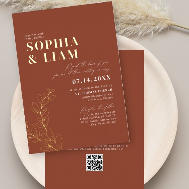 Invitation En Aluminium Mariage Boho Terracotta avec code QR RSVP (Créateur téléchargé)