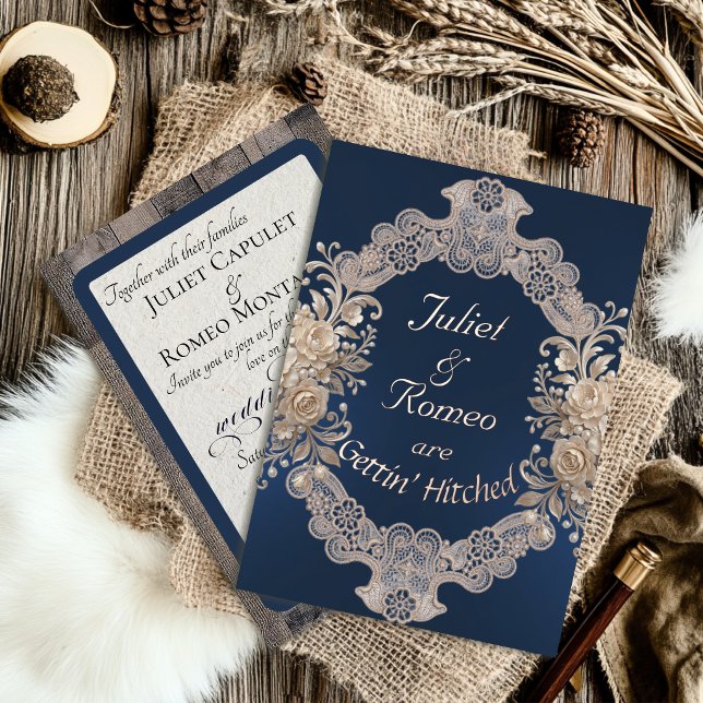 Invitation En Aluminium Mariage Bois & Dentelle - Bleu (Créateur téléchargé)