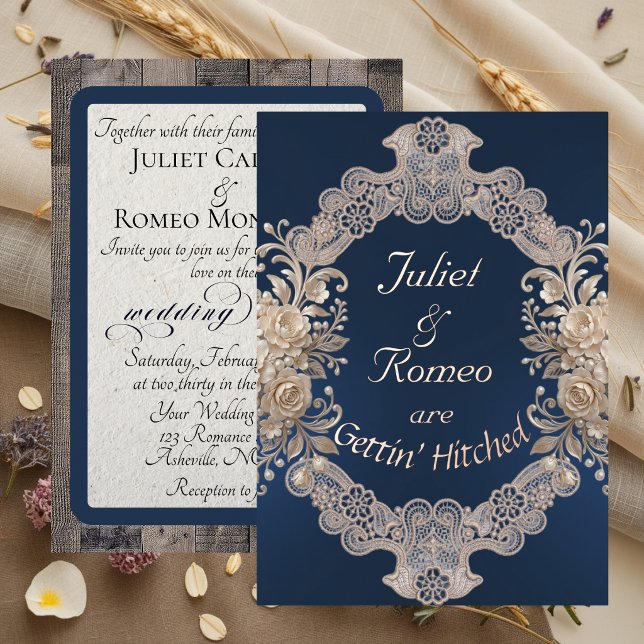 Invitation En Aluminium Mariage Bois & Dentelle - Bleu (Créateur téléchargé)