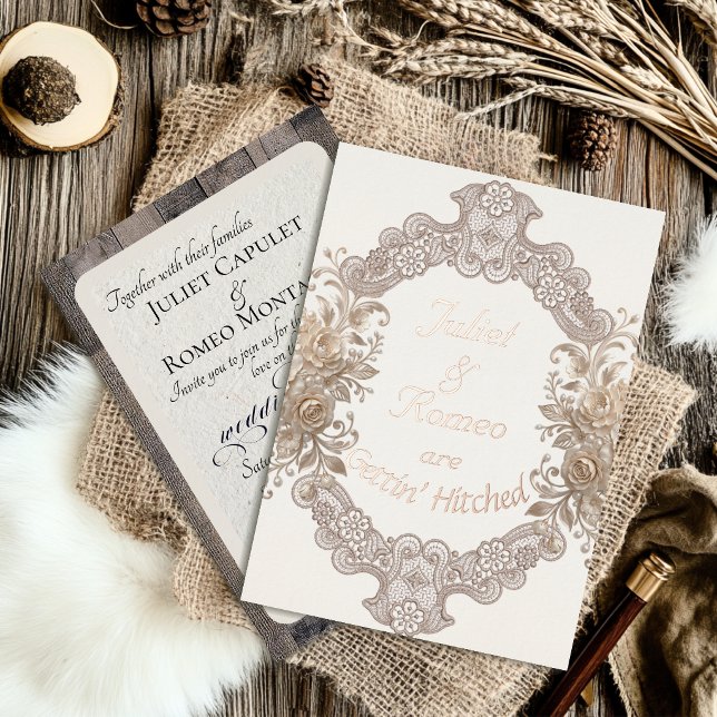 Invitation En Aluminium Mariage Bois & Dentelle - Crème (Créateur téléchargé)