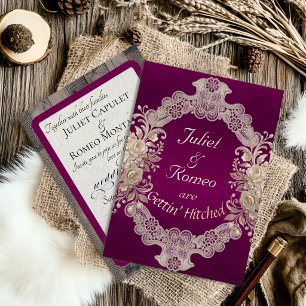 Invitation En Aluminium Mariage Bois & Dentelle - Plum