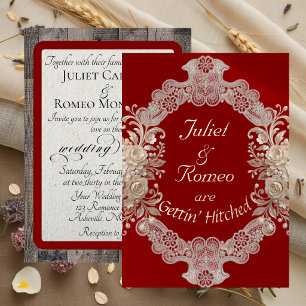 Invitation En Aluminium Mariage Bois & Dentelle - Rouge