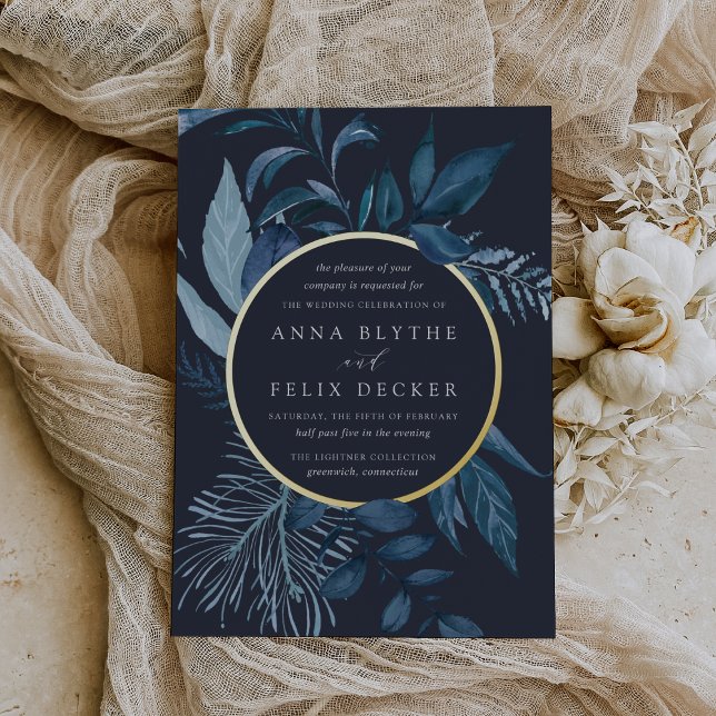 Invitation En Aluminium Mariage botanique bleu d'hiver (Créateur téléchargé)