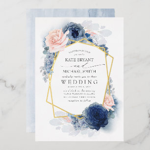 Invitation En Aluminium Mariage botanique bleu et rose