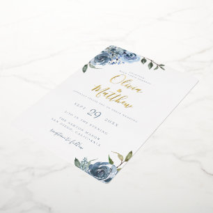 Invitation En Aluminium Mariage botanique bleu poussiéreux