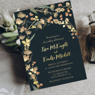 Invitation En Aluminium Mariage botanique élégant marine et beige à la fle