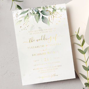 Invitation En Aluminium Mariage botanique feuilles d'or de verdure d'eucal
