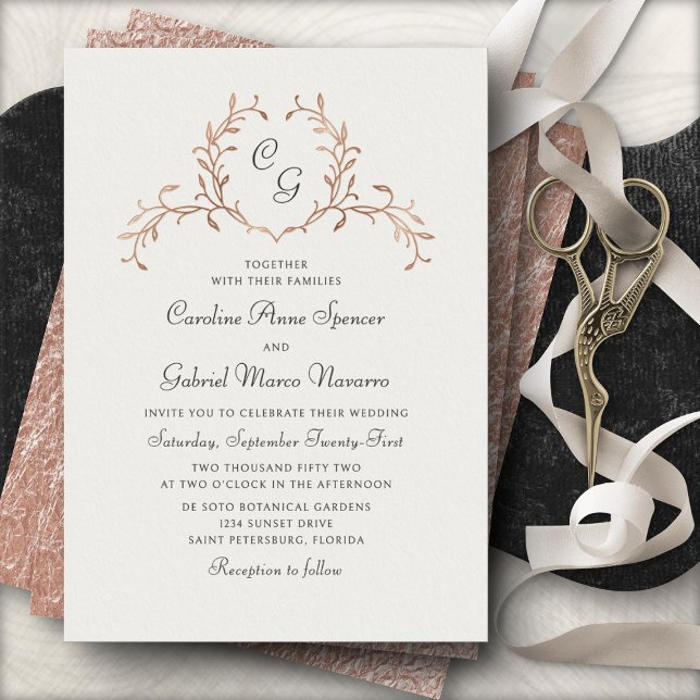Invitation En Aluminium Mariage Botanique Français Monogramme (Créateur téléchargé)