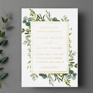 Invitation En Aluminium Mariage Botanique Gold Greenery