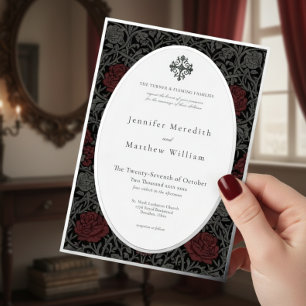 Invitation En Aluminium Mariage Botanique Gothique Élégant Vintage et Somb