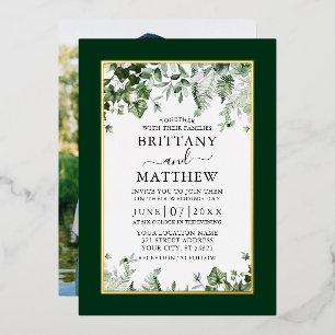Invitation En Aluminium Mariage Botanique Lierre Sauge Fougères Photo Or