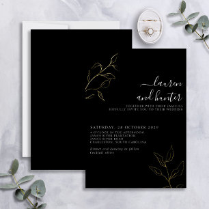 Invitation En Aluminium Mariage Botanique Moderne Noir Blanc Écriture Or