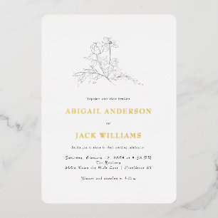 Invitation En Aluminium Mariage botanique simple Crayon II Or