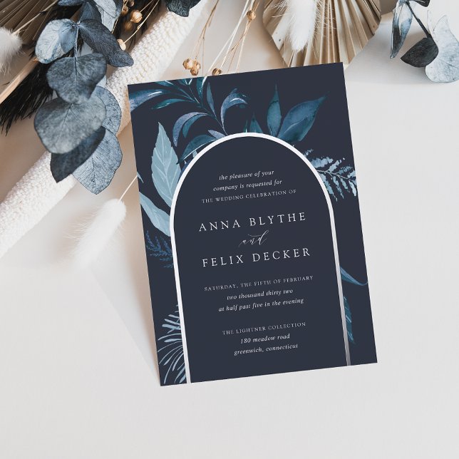 Invitation En Aluminium Mariage botanique sous une arche bleue azur hivern (Créateur téléchargé)