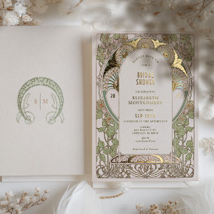 Invitation En Aluminium Mariage Bougainvillea Shower Vert Or Art Nouveau
