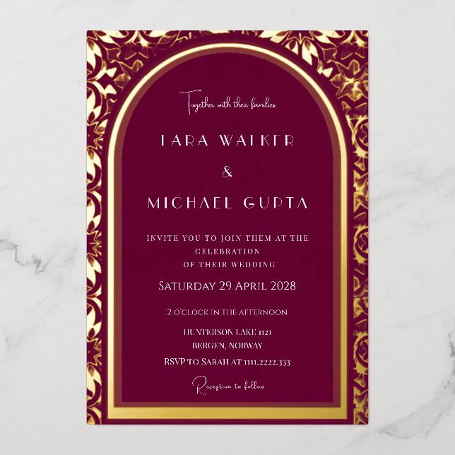 Invitation En Aluminium Mariage Bourgogne (Retro-Dotted) (Recto)