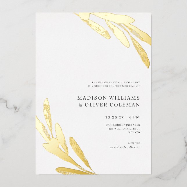 Invitation En Aluminium Mariage Branche d'Olivier Rustique Moderne RÉEL (Recto)