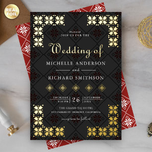 Invitation En Aluminium Mariage Broderie Ukrainienne Rouge Noir Or