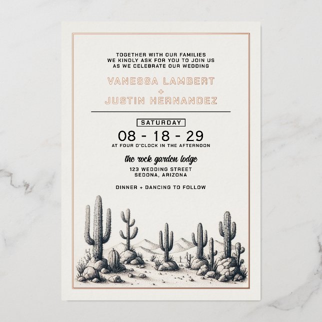 Invitation En Aluminium Mariage Cactus Décontracté (Recto)