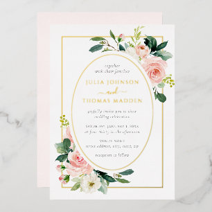 Invitation En Aluminium Mariage Cadre Floral Rose Blush Or