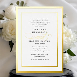 Invitation En Aluminium Mariage Cadre Or Calligraphie Formel Élégant