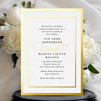 Invitation En Aluminium Mariage Cadre Or Calligraphie Formel Élégant