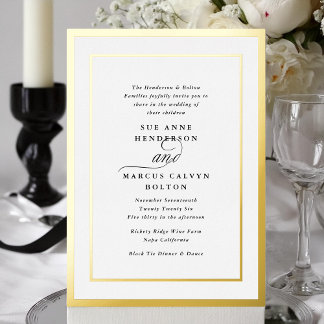 Invitation En Aluminium Mariage Cadre Or Calligraphie Formel Élégant