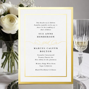 Invitation En Aluminium Mariage Cadre Or Calligraphie Formel Élégant