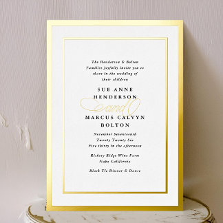 Invitation En Aluminium Mariage Cadre Or Calligraphie Formel Élégant