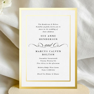 Invitation En Aluminium Mariage Cadre Or Calligraphie Formel Élégant
