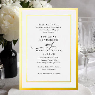 Invitation En Aluminium Mariage Cadre Or Calligraphie Formel Élégant
