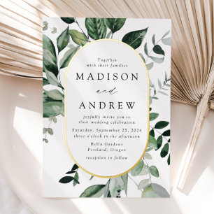 Invitation En Aluminium Mariage Cadre Ovale Doré avec une Verdure Abondant