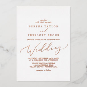 Invitation En Aluminium Mariage Calligraphié Délicat Rose Gold Foil