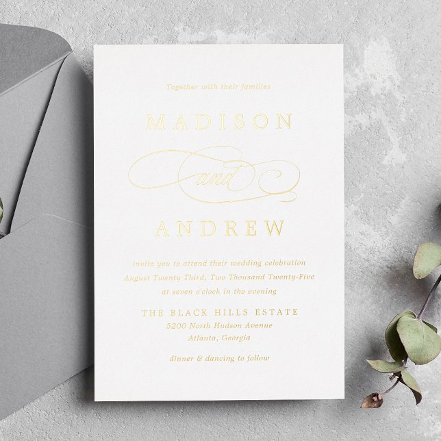 Invitation En Aluminium Mariage Calligraphié Doré Bien-Aimé (Créateur téléchargé)