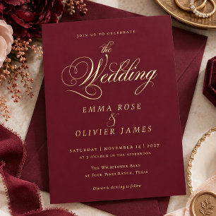 Invitation En Aluminium Mariage Calligraphié en Bourgogne et Rose Doré