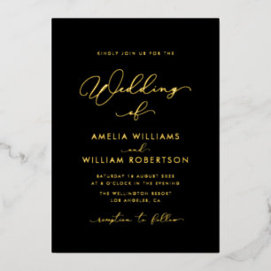 Invitation En Aluminium mariage calligraphié en écriture noire et dorée