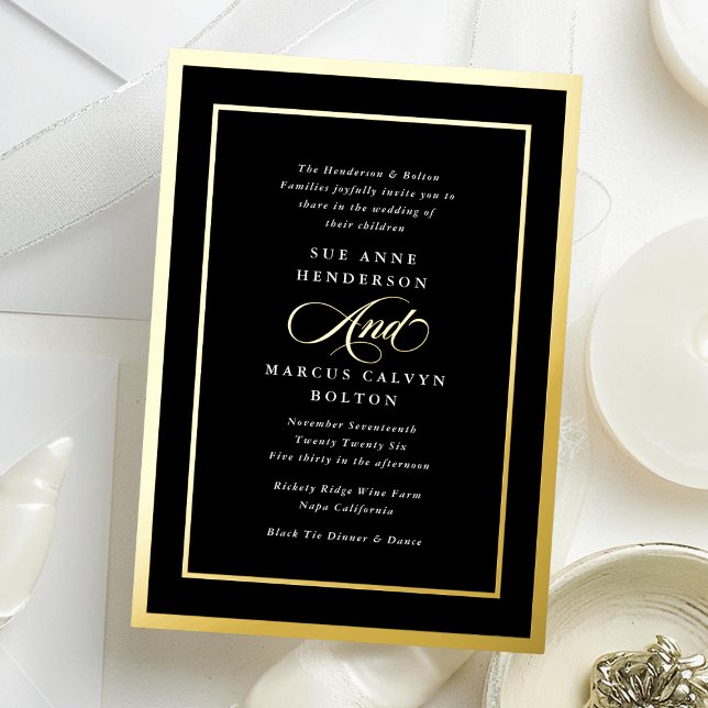 Invitation En Aluminium Mariage Calligraphie Formel Moderne Noir & Blanc (Créateur téléchargé)