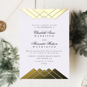 Invitation En Aluminium Mariage Calligraphie Gatsby Feuille d'Or Géométriq