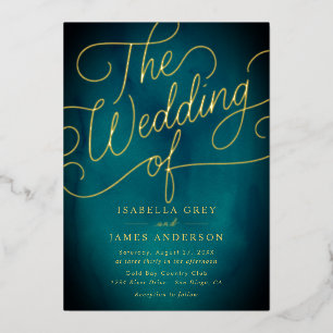 Invitation En Aluminium Mariage Calligraphié Or Teal Script