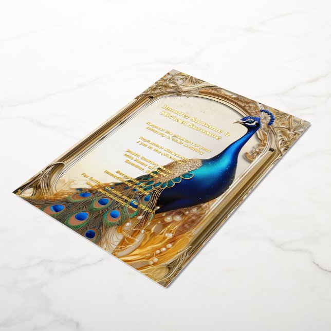 Invitation En Aluminium Mariage campagnard paon de luxe indien chic (Rotation)