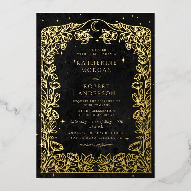 Invitation En Aluminium Mariage céleste de minuit bleu étoiles de lune (Recto)