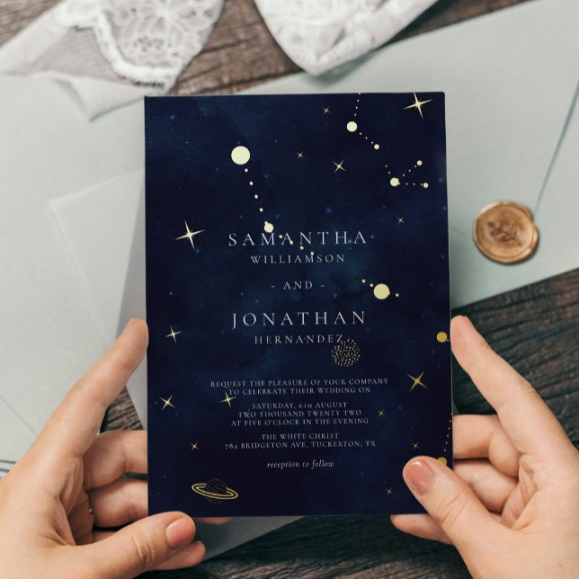 Invitation En Aluminium Mariage Céleste Élégant Or (Créateur téléchargé)
