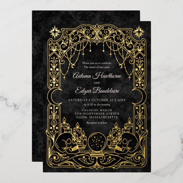 Invitation En Aluminium Mariage céleste Halloween gothique (Recto/Verso)