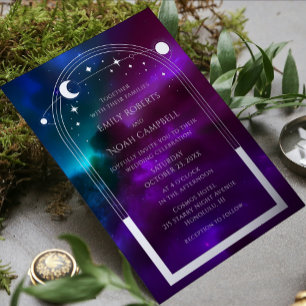 Invitation En Aluminium Mariage céleste violet sarcelle argenté feuille so