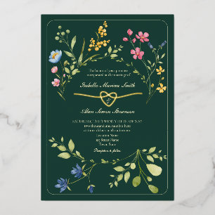Invitation En Aluminium Mariage Champêtre de Fleurs Sauvages Émeraude Vert