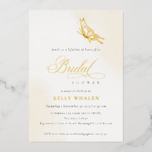 Invitation En Aluminium Mariage Champêtre Papillon Doré Aquarelle