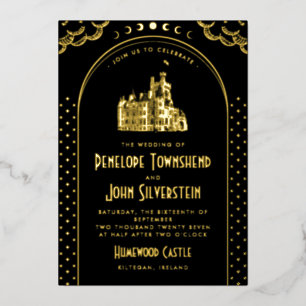 Invitation En Aluminium Mariage Château Art Déco Gothique Rouge Or